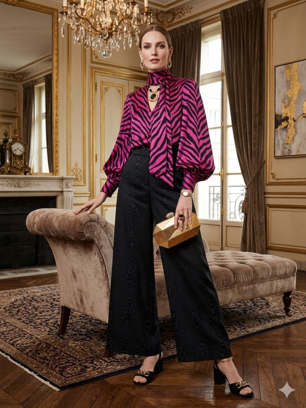 ANTONIO MELANI X The Nat Note Grace Moire Wide-Leg Caviar Black Dress Pants Sz 0